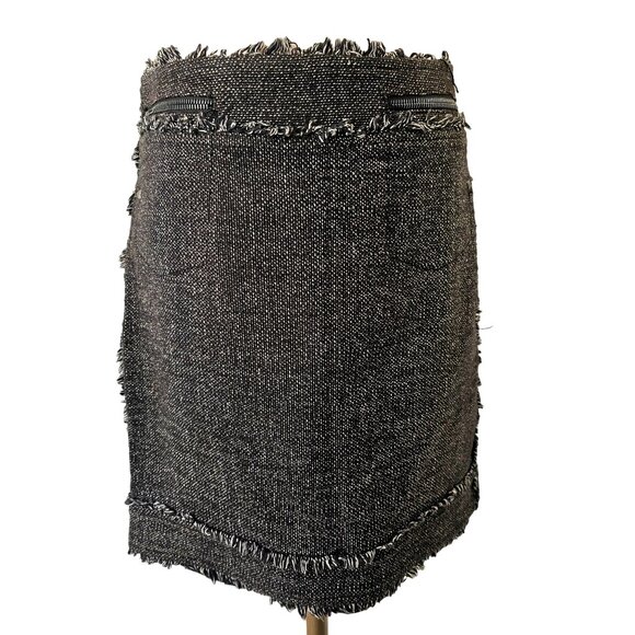 Nine West Black White Tweed Fringe Mini Skirt Sz 4 Cotton Blnd Textured Lined - Picture 1 of 10